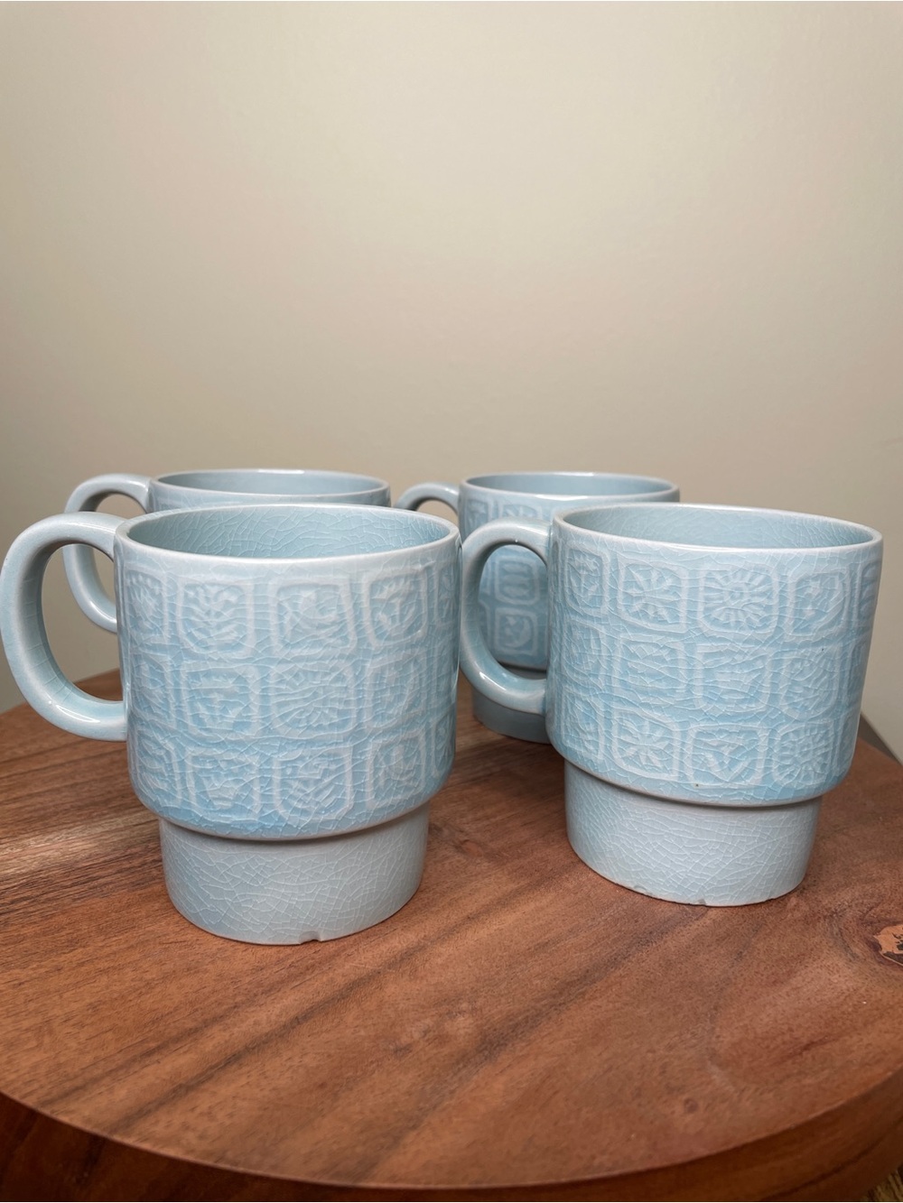 Vintage Light Blue Stackable Mugs Japan (Set of 4)